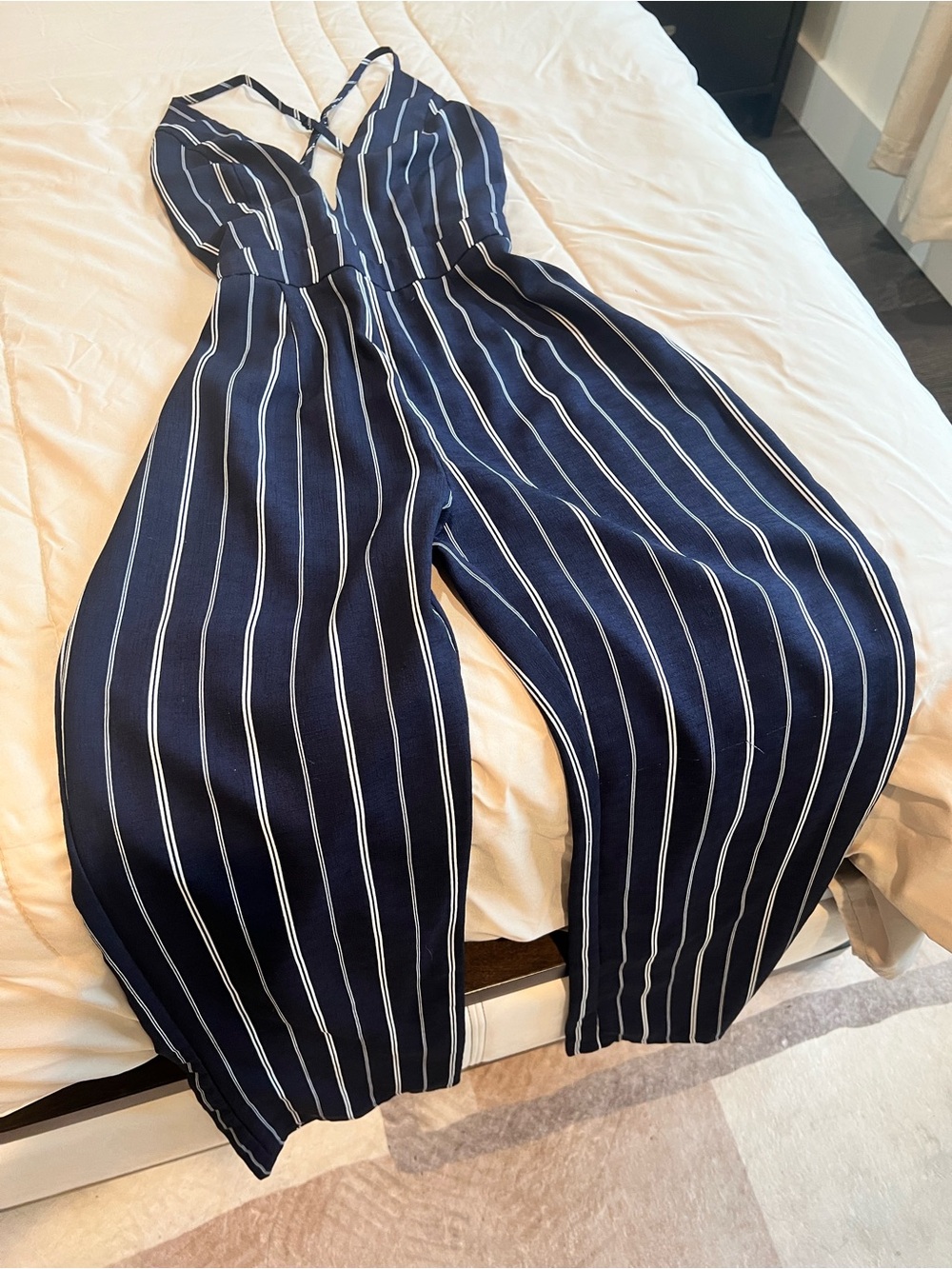 Striped Navy Wide-Leg Jumpsuit